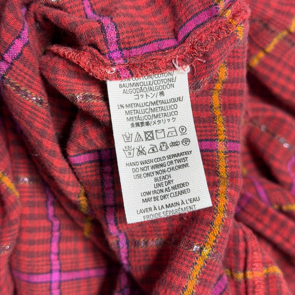 Free People Red Plaid Long Sleeve Shirt‎ Size M Break My Stride Metallic Tunic - Picture 8 of 8